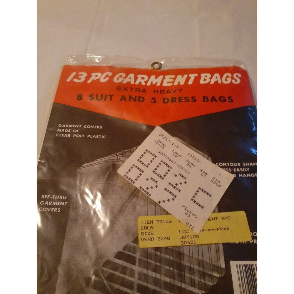 Garment Bags 13 Piece 5 Dress Bags 8 Suit Bags Clear Poly Plastic Jobar Int'l